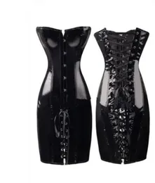 Wysokie specjalne długie wahorki gustiery gotyckie ubranie czarna faux skórzana sukienka wzbogacona talia shaper gorset s6xl cZ1523145529