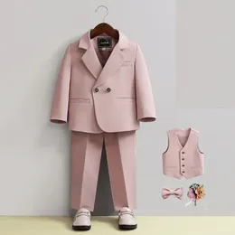 Children Formal Pink Wedding Dress Flower Boys Pography Suit Kids Stage Performance Outfit Baby Birthday Ceremony Costume 240401