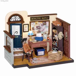 3D Bulmacalar Robotime Rolife DIY Dollhouse Mystery Archives Breaukids Minyatür Bebek Evi Ahşap Kit Oyuncak - Moses Dedektif Ajansı DG157 Y240415