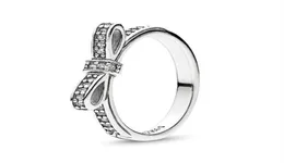 REAL 925 Sterling Silver Cz Diamond Bow Ring med original Box Set Fit Style Bröllop Engagementsmycken för kvinnor Girls253H4567235