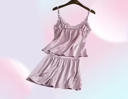 Pijamas conjuntos de seda camisolas sexy senhoras de cetim de cetim feminino túnica de roupas de dormir de roupas de dormir combinison Paijama femme 220512065909