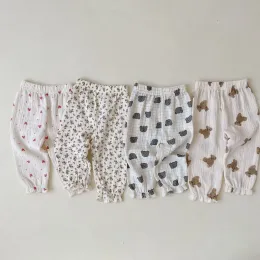 Calça 2022 verão novo bebê mosquito calças crianças soltas calças meninos meninas calças casuais crianças desenho animado urso estampe algodão calças infantis