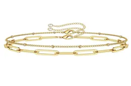 SC Dainty 14K Gold Armband smycken Personligt skiktat pappersklippkedja Rostfritt stål Crystal Charm S Women2313161