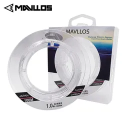 Mavllos 50m 100m 100% Monofilament Fluorocarbon Fishing Line Leader Carbon Fiber Sink Invisible 240407