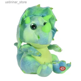 Fyllda plyschdjur Simulering Cartoon Green Dinosaur Electric Doll Plush Toy Lär dig att prata Dinosaur Doll Childrens Day Gift L47