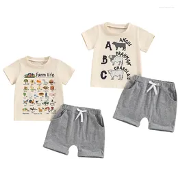 Roupas Conjuntos de roupas FocusNorm 1-5y Criança pequena Roupa de verão 2pcs estampa de animal fofo manga curta camisetas elásticas de cintura elástica