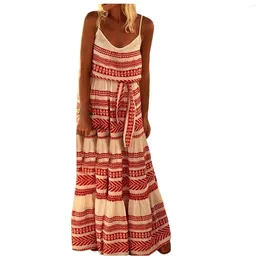 Casual Dresses Women's Fashion Bohemian V-ringad tryckt strand "Vestidos Longos" Lång klänningsklänning i ett stycke