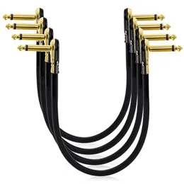 Kablar 4 Pack Guitar Jumping Line Black Guitar Patch Cables Right Angle Golden Pancake Connector for Effects Pedal Board