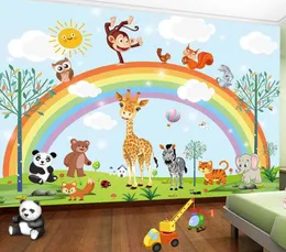 Dropship 3D Hand Painted Cartoon Rainbow Animal Rivinergarten غرفة نوم غرفة نوم خزانة خلفية جدار جدارية ملصق Home376389