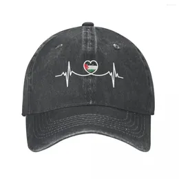 Boll Caps Heart Beat Palestine Palestinian Baseball Vintage Ejressed Denim Washed Snapback Hat Unisex Outdoor Justerable Fit Cap