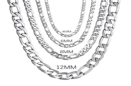 Łańcuchy Men39s 925 Sterling Srebrny 4 mm6mm8mm12 mm krawężnik kubański Naszyjnik 1630 cali dla mężczyzn Kobiety Biżuteria modowa High End 7436266