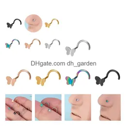 Nasenringe Stollen süßer Schmetterling glatt Nagel 3D Hoop Body Piercing Women Mode Accessoires Drop Lieferung Schmuck Dhgarden Dhxeg