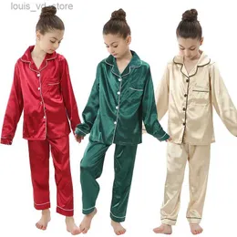 Пижама Рождественская красная зеленая шелковая пижама, наборы малышкой пижама, мальчик, девочка, атласная одежда для сна 3 5 7 9 11 13 лет.