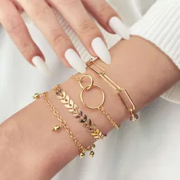 Korean Version Instagram, Popular on the Internet, Versatile Geometric Circle Fishbone Chain Bracelet Set of 4 Pieces KME0641