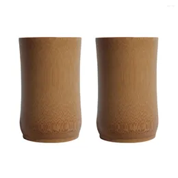 Cups Saucers 2PCS Bamboo Water Mug Eco-friendly Thick Plain Tube Carbonized Cup For Home Restaurant