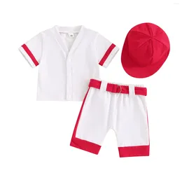 Giyim Setleri Yaz doğumlu bebek erkek beyzbol kıyafetleri kısa kollu tişört ve elastik şort kapağı set giysileri