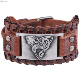 Outras pulseiras Totem Totem Design Odin Triangle Fox Bracelet Mens Moda de couro Acessórios Viking Acessórios de festa Jóias de festa Wholesalel240415