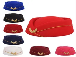Air Hostesses Beret Hat Wool Felt Base Cap flygbolag Stewardessess Sexig formell Uniform Hat Caps Accessory Roll Play Th4018198