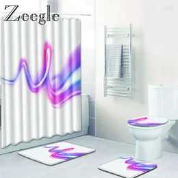 Bath Mats Zeegle Shower Curtain Set Ployester Toilet Pedestal Rug Foot Mat Anti Slip Bathroom Washable Soft 4pcs