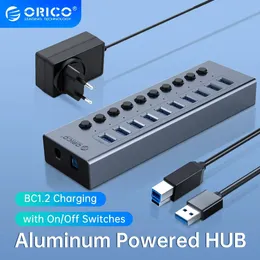 USB3.0 HUB Alüminyum Endüstriyel 7 Portlu Ayrıştırıcı Split Anahtarı MacBook için 12V Güç Adaptörü Mobil Telefon Tabletleri 240314