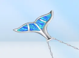 Blue Fire Opal Whale Tail wisiorek w 100 925 srebrny biżuteria na życie morze dla damskiej szyi prezent3371384