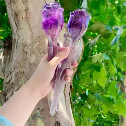 Estatuetas decorativas 1pc bonito natural colorido fluorite flor cristal em pedra à mão esculpida ornamento cura amor como presente