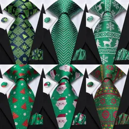 Bow Ties Green Christmas Tie for Men Mens Mens Chass Necktie Pocket Cufflink Groom Accessory Hi-Tie Design بالجملة