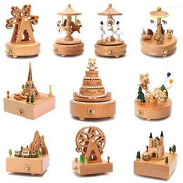 Decorative Figurines Wind Up Musical Box Wooden Music Wood Crafts Retro Birthday Gift Vintage Home Decoration Accessories Christmas