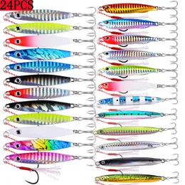 24PCS Metal 40g 30g 20g Cast Jig Spoon Set Sinking Shore Casting Jigging Fish Sea Bass Fishing Lures Artificial Bait Tackle 240401