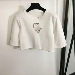 Vårkvinnor Fashion Elegant Short Breast Print Exposed Navel Slim Sleeve T-Shirt Top