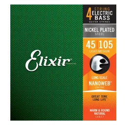 غيتار 1 مجموعة 14077 Nanoweb Elixir Nickel Steel Steel Electric Bass Strings 4 Guitar Strings Medium 045