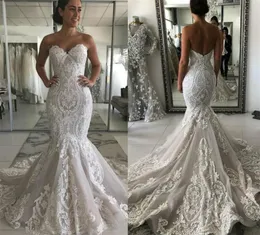 Vintgae Tam Dantel Denizkızı Gelinlik Dantel Tül Sırtsız Uzun Elbise Süpürme Tren Gelin Gowns Artı Beden Gelin Vestidos D4420722