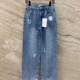 Jeans kvinnor designer odefinierade byxor kvinnor byxor päronformade figur petite broderade bokstäver hög midja rak jeans amerikansk high street rökig bra