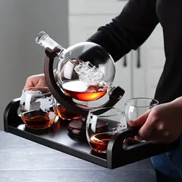 Creative Globe Decanter Set with Leadfree Carafe Exquisite Woodstand and 2 Whisky Glasses Whiskey Grade Gift 240415