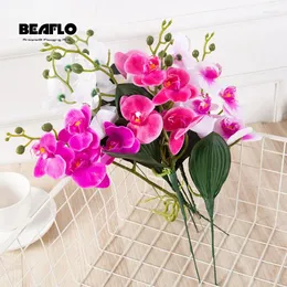 Decorative Flowers Latex 4-Head Artificial Butterfly Orchid Small Size Fake Phalaenopsis Silicon PU Real Touch Wedding Home Decor Christmas