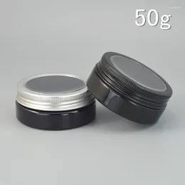 収納ボトル30pcs/lot 50gブラックプラスチック化粧ボトルウィンドウアルミニウムキャップ補充可能リップコンテナペットヘアワックスジャー50ml 2024スタイル