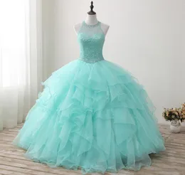 2018 New High Qullity Mint Green Ball Gown Quinceanera Dresses Beaded Prom Sweet Sweet 16 드레스 플러스 크기 레이스 Up vestido de 15 ano Q723922850