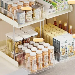 Kök Storage Spice Rack Multifunktionellt bänkskiv Köksutrustning levererar flerskiktshylla Lådör Organiser Double Cabinet