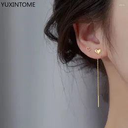 Studörhängen Kvinnor 925 Sterling Silver Ear Needle Heart Fringe Pendant Korea Temperament Wedding Fashion Party Jewelry