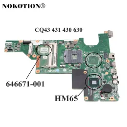 Moderkort Nokotion 646671001 646671501 Laptop Motherboard för HP CQ57 CQ43 431 430 630 HM65 DDR3 UMA MB Main Board Full Work