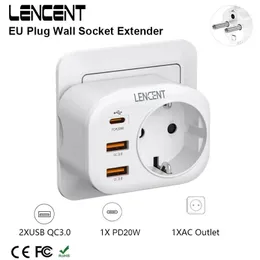 LENCENT EU Plug Wall Socket Extender with 1 AC Outlet 2 USB QC3.0 and 1 Type C PD 20W Multi Socket Fast Charger for Home Travel 240415