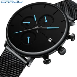 Crrju Fashion Date Mens Watches Top Brand Brand Waterproof Watch Sport Men Slim Quart Quart Watch Relogio Masculino2840