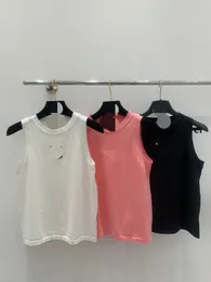 4012 2024 Runway Sommermarke gleiche Stil schwarz weiß rosa ärmelesens Crew Hals Frauen Kleidung hochwertige Frauen Shun