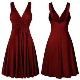 Casual Dresses Women's Elegant Tank Prom Party 2024 Wine Red Black V-Neck Backless Midi Evening Robe STELESS SEXY COCKAIL DRESS