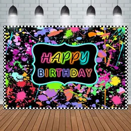 Målsprut Happy Birthday Pography Backdrop Colorful Neon Glow Graffiti Abstract Splash Målning Bakgrund Party Banner 240411