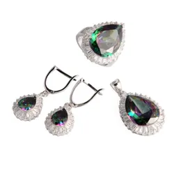 SHUNXUNZE Big noivado Jeias de casamento Conjuntos de jóias para mulheres Rave Reviews Drop Rainbow Cubic Zirconia Rhodium Plated R710Set SI3086439