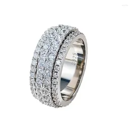 Cluster Rings S925 Silver Ring: Time Comes and Runs Square Diamond Roting Ring Can Sly Luxious Grand Men's Women's