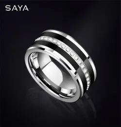 Wedding Rings Men Inlay Black Ceramic Fully Stacked Cubic Zircon Tungsten Jewelry for Engagement Customized 2209125686025