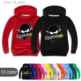 Hoodies tröjor pojkar hooded flickor t shirt ninja kidz barn casual tröja barn mode kläder bomull födelsedag flicka kostym 3-14y t240415