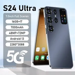 Zwierzęta komórkowe S24 Ultra Face Odblokuj smartfon 5G Oryginalny ekran 7.0 cali 16 GB+1TB Dual Sim Telefon komórkowy Android 7000 mAh Telefon komórkowy
